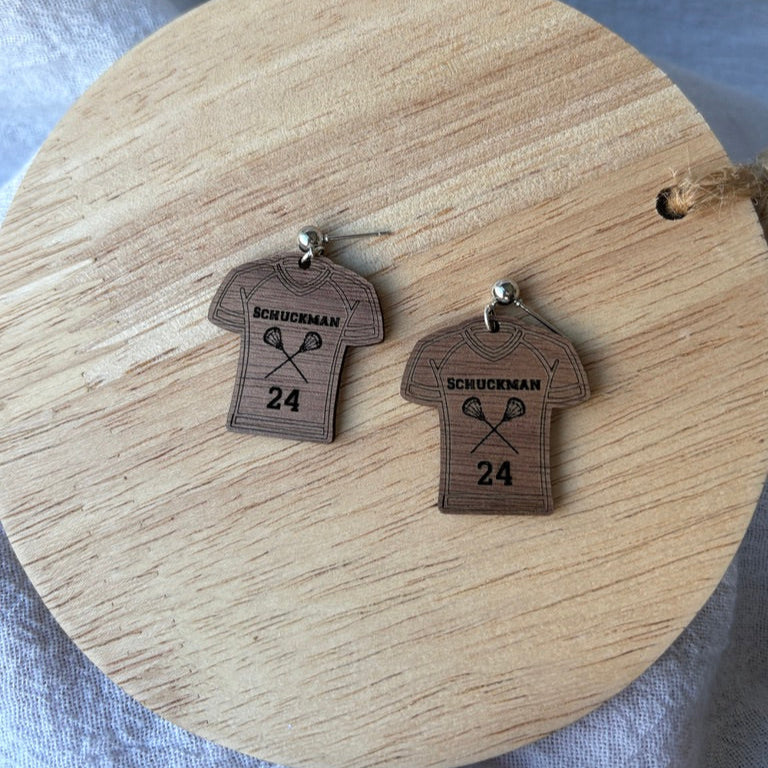 Custom Engraved Lacrosse Jersey Earrings
