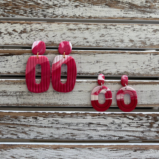 Double Red and White Oval Dangles on posts