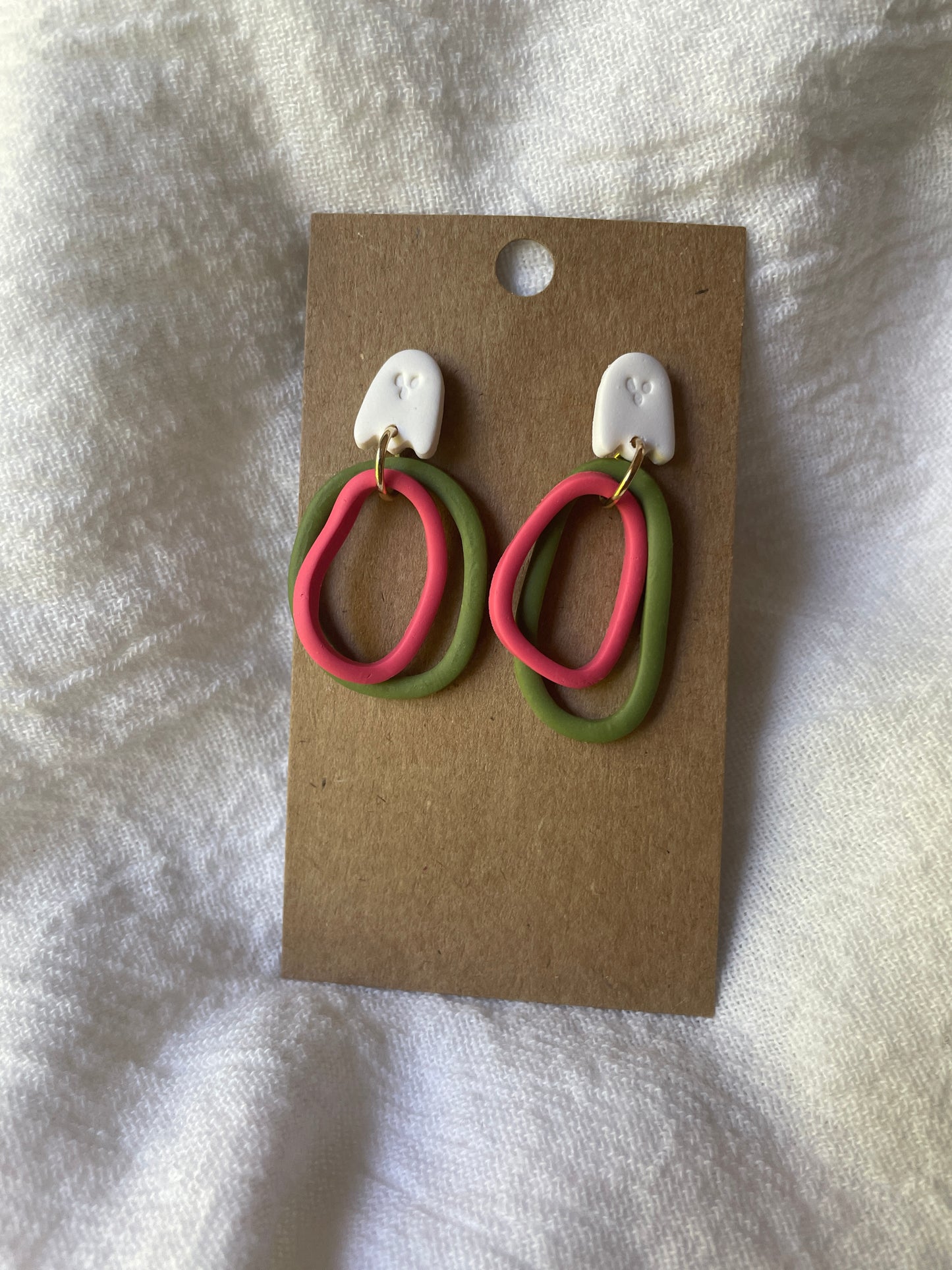 Small ghost stud and pink and green hoops
