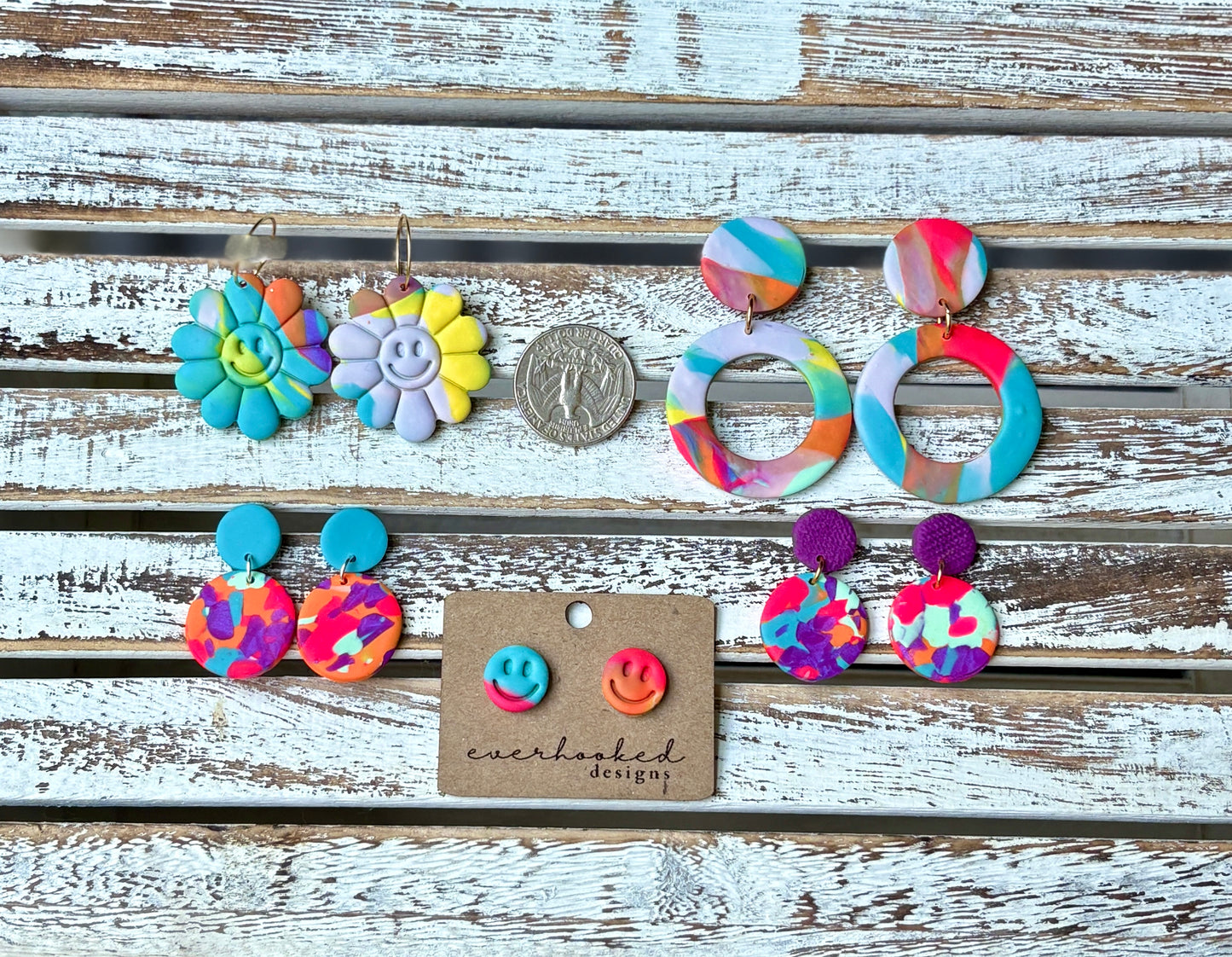 handmade pride earrings | rainbow clay statement styles