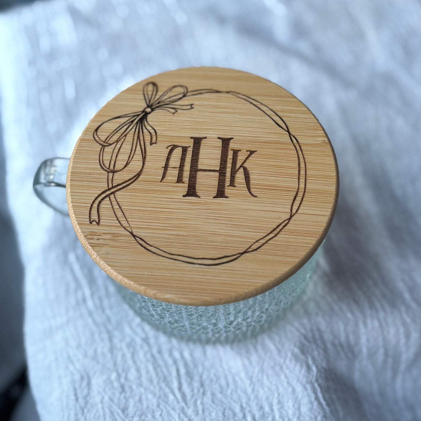 Personalized Glass Mug with Engraved Bamboo Lid