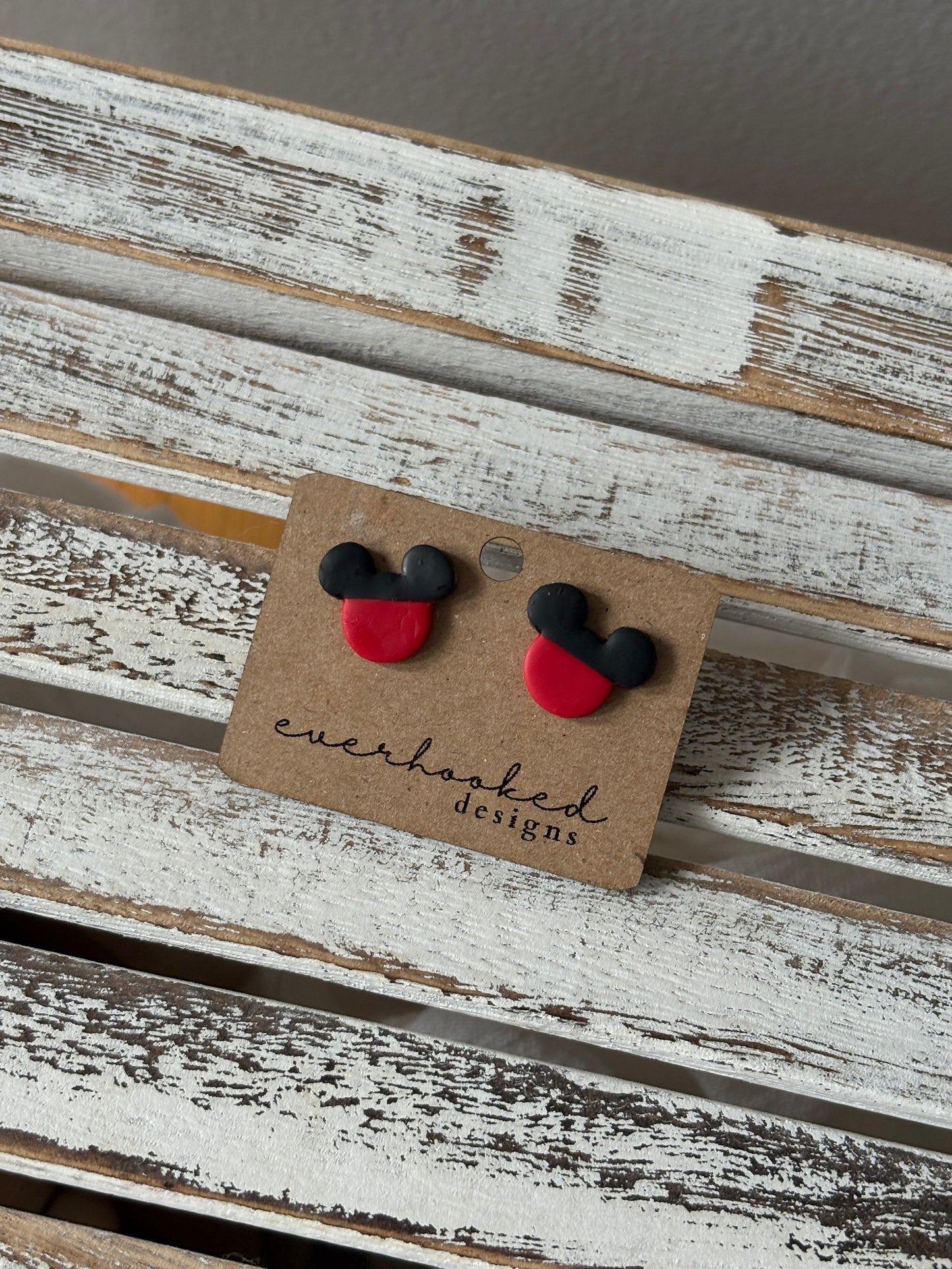 Red and black Mouse ears silhouette stud earrings
