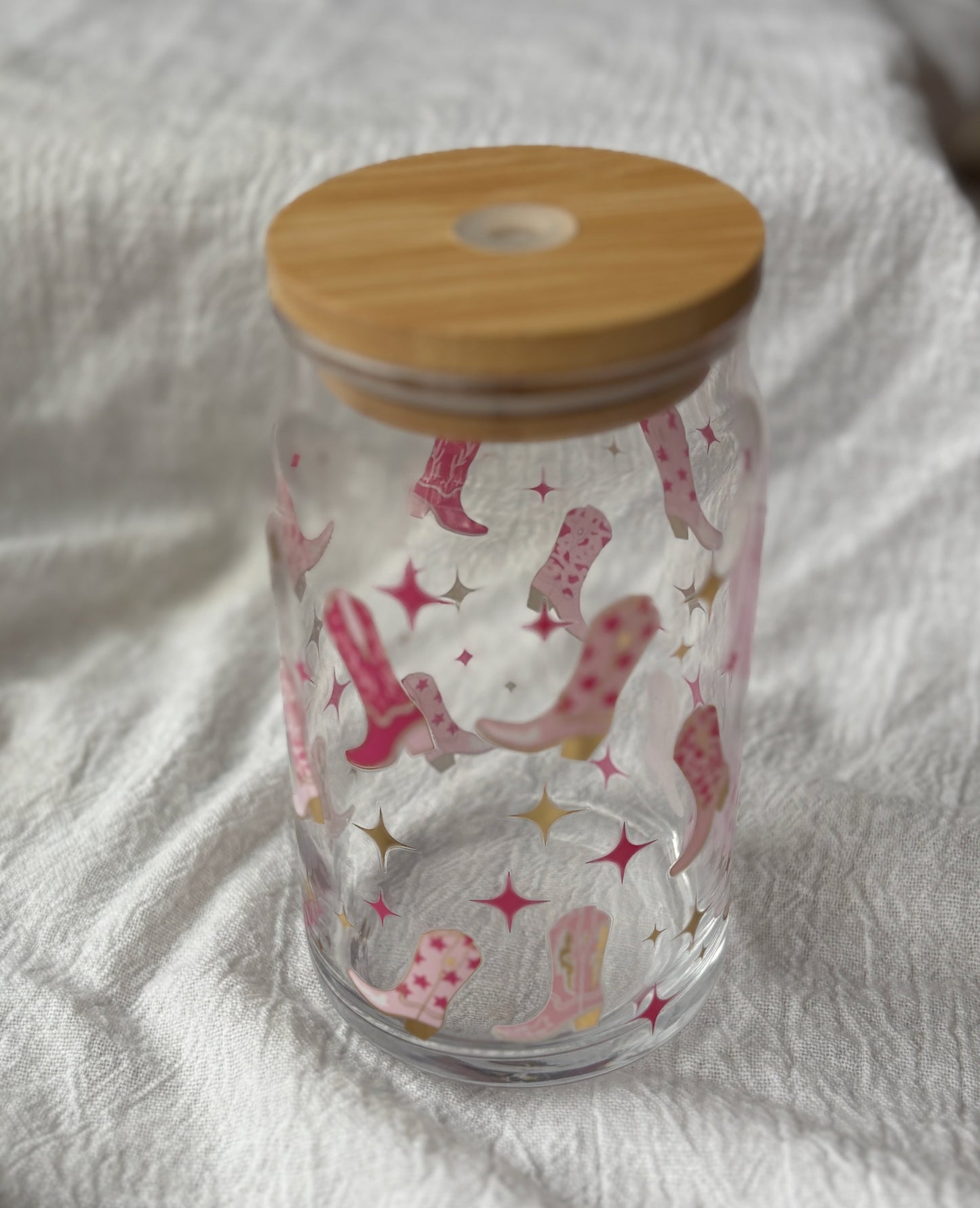 Pink Disco Boots on Glass Sipper