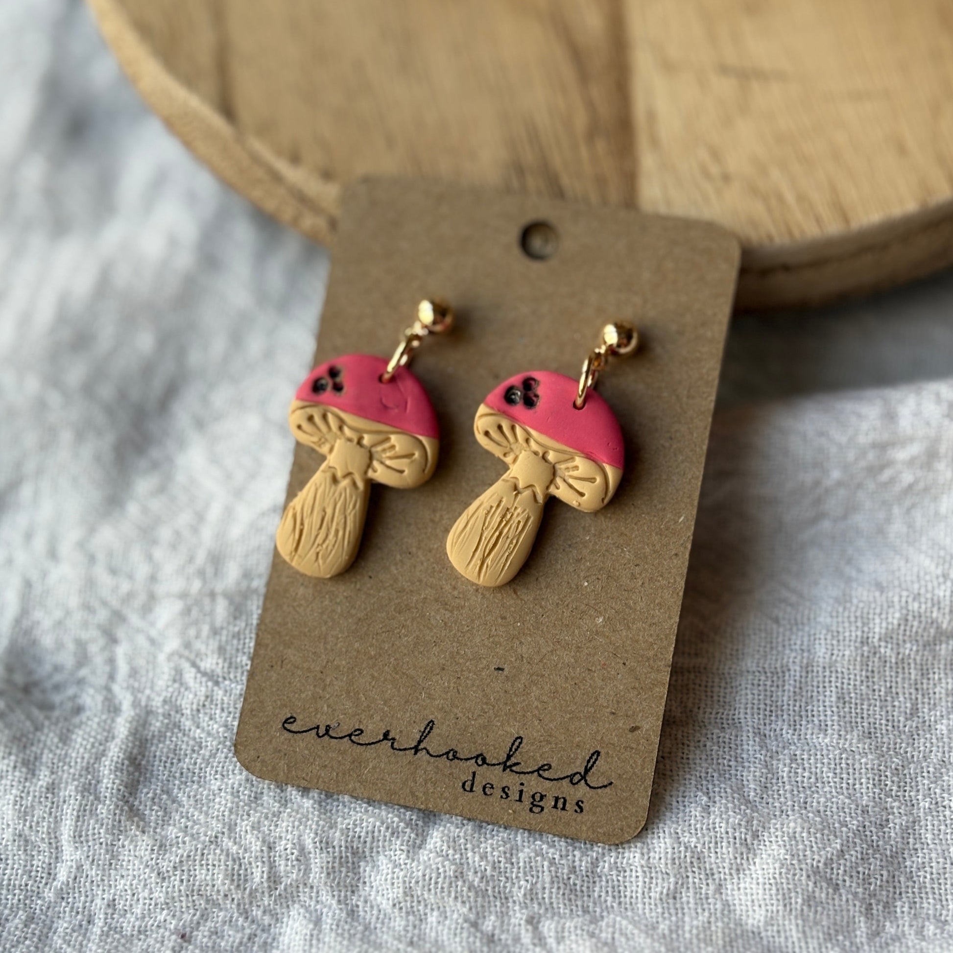 Pink and Beige Mushroom Dangles