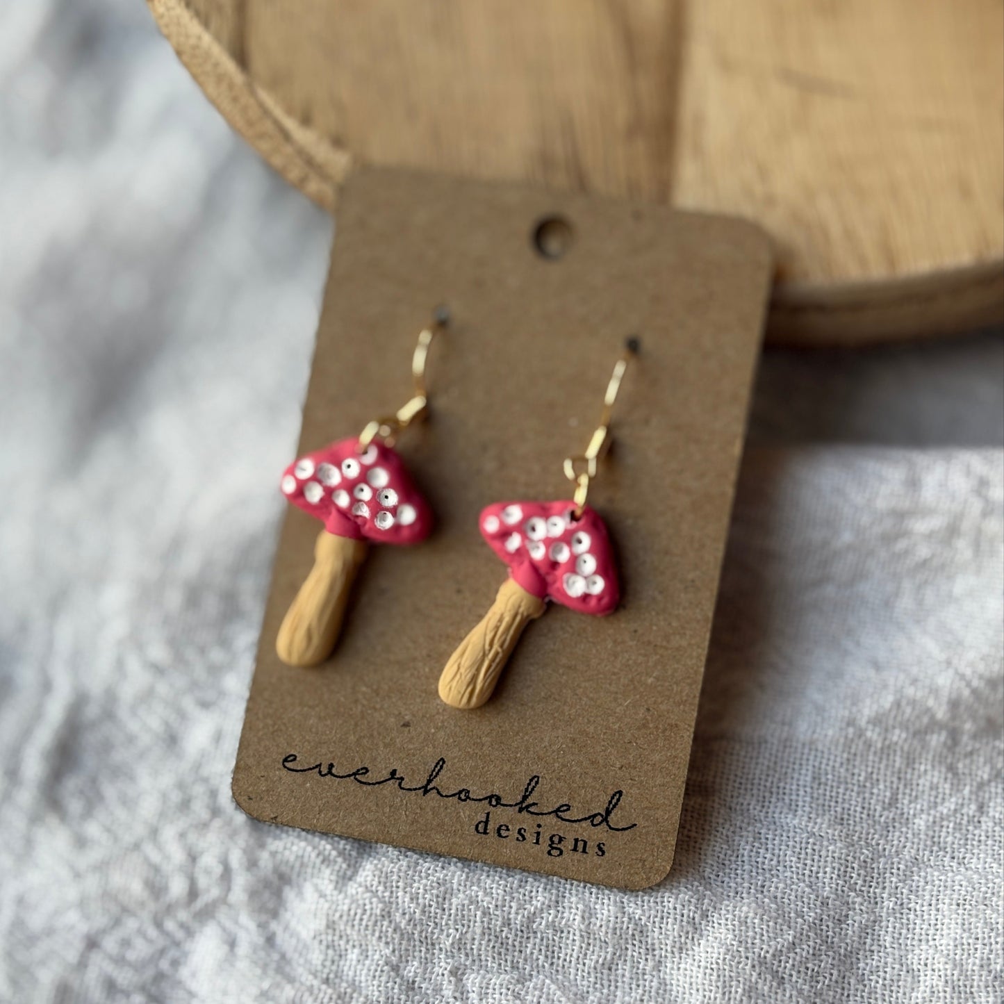 White Polka Dot Pink Mushroom Dangles