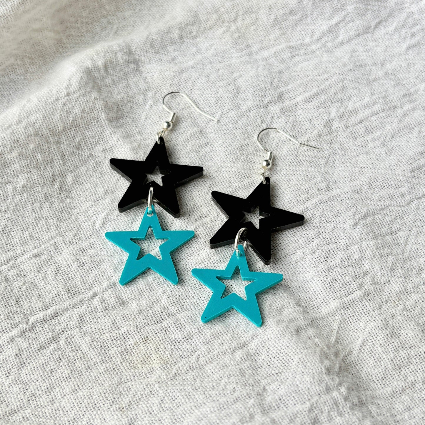 Black and Teal Star Acrylic Earrings