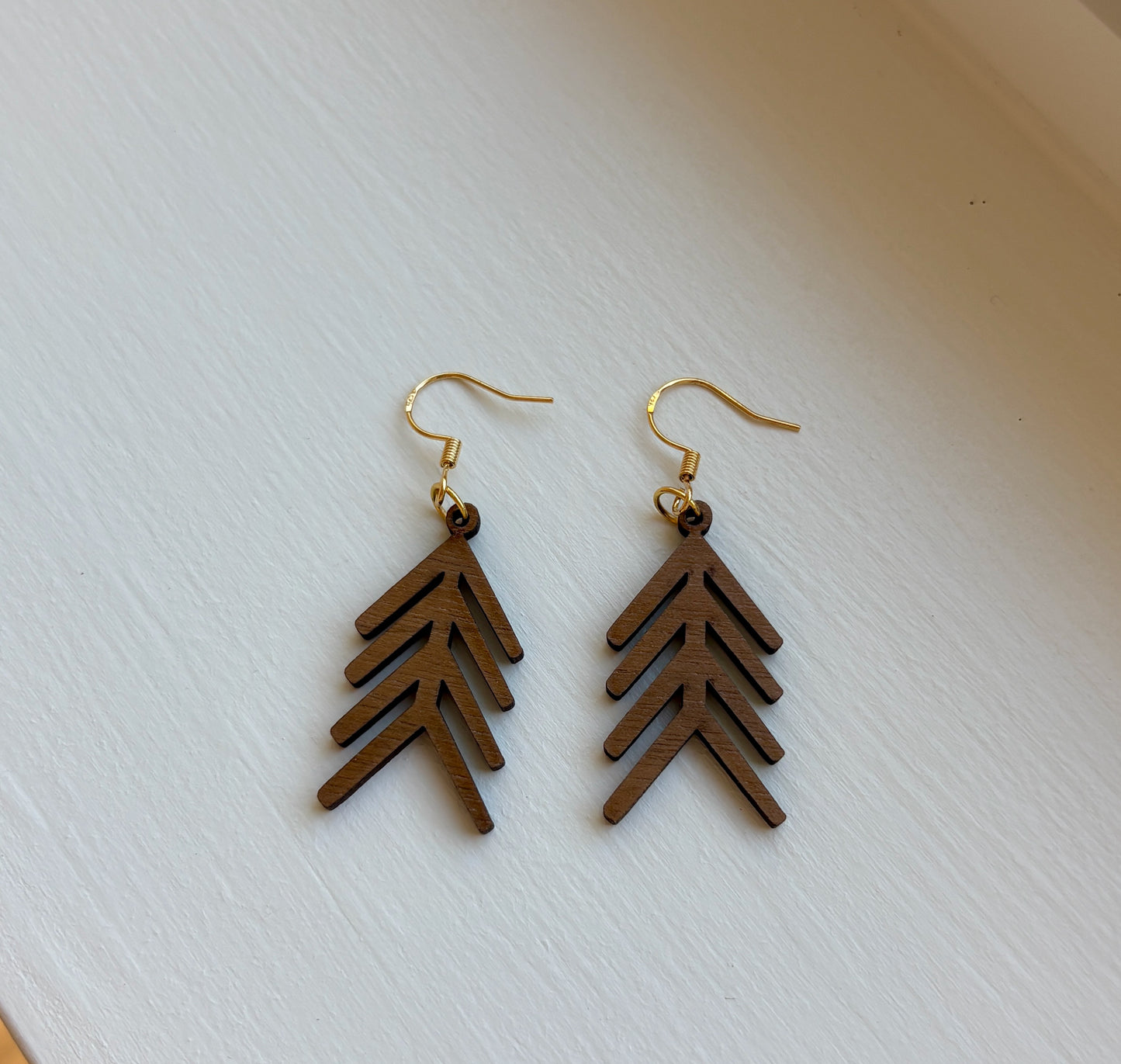 Laser cut tree inspired earrings on gold hook