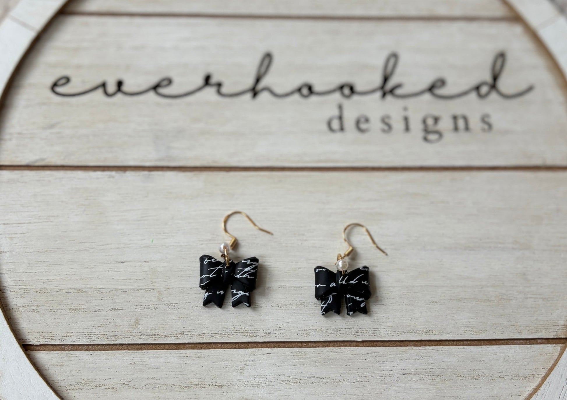 Large Bow Vintage Earrings Painted Black and White