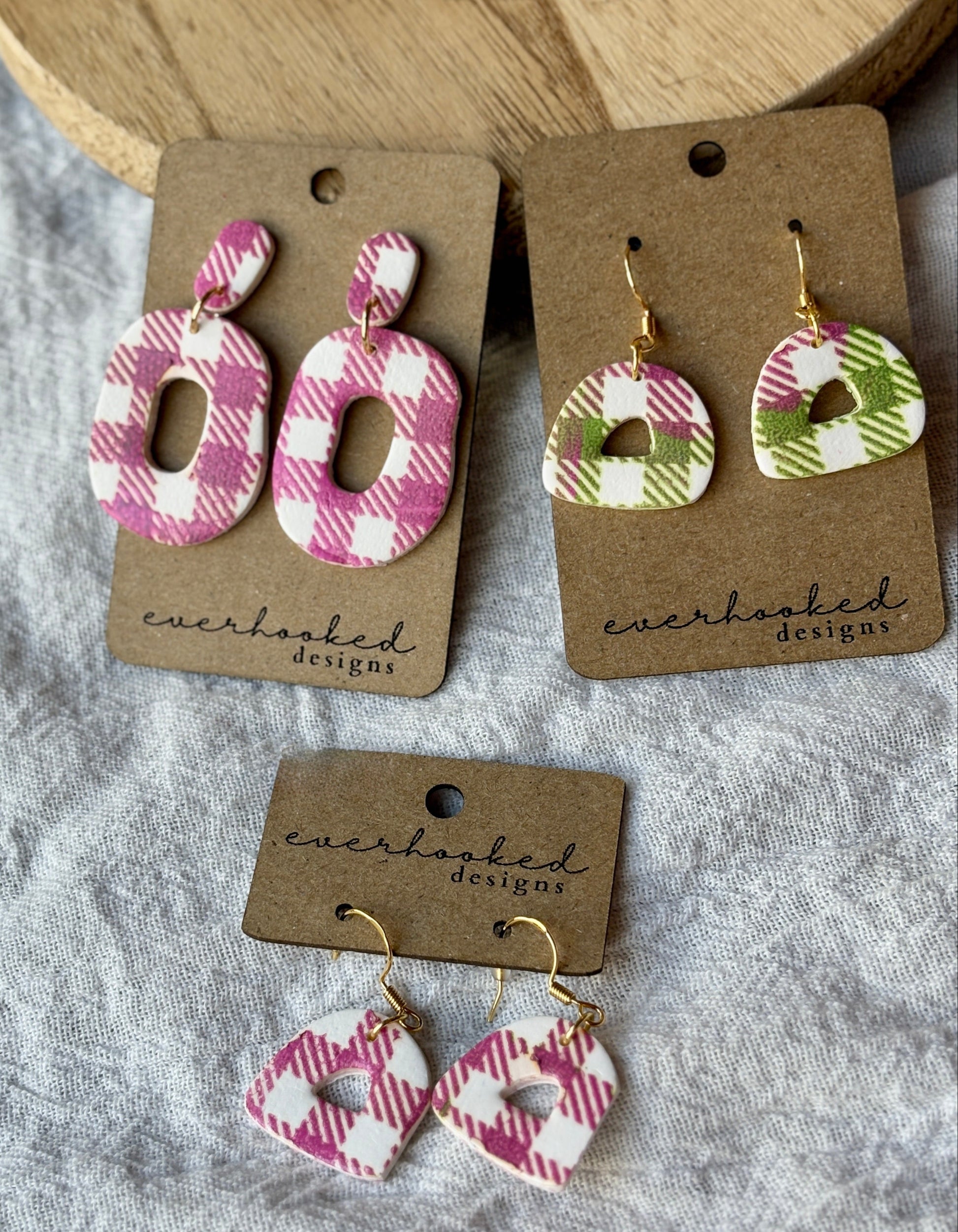 Spring Collection Pink and Green Plaid Dangly Earrings
