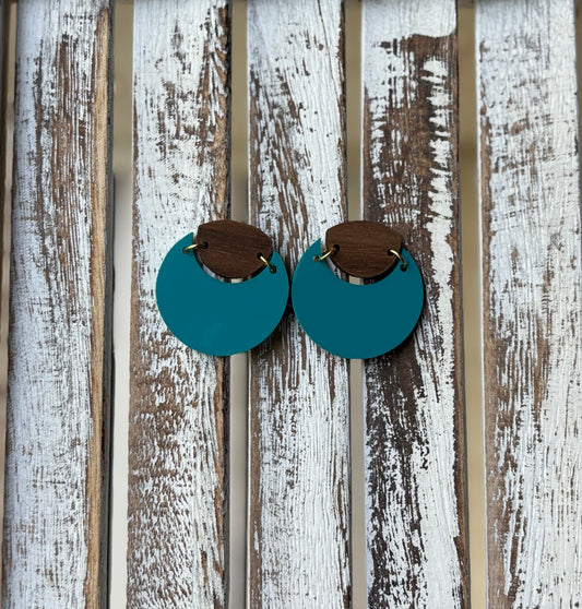 Wood and Acrylic Circle stud earrings